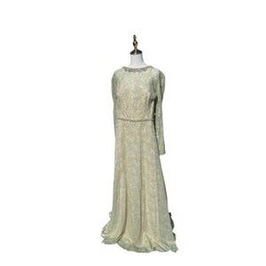 Mac Duggal Dress 491881 Sage Floral Jeweled Long Sleeve Lace Gown Size 16 $598